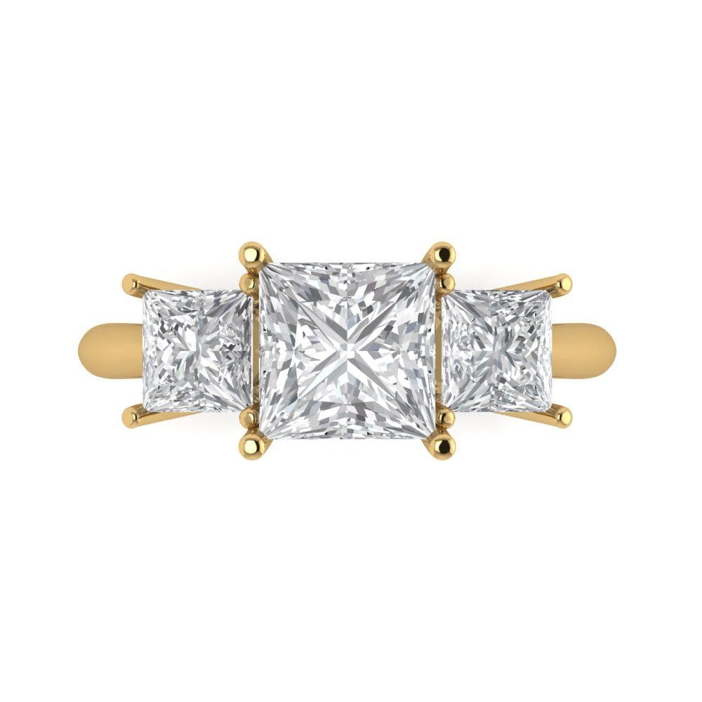 Clara Pucci 2.62 Ct Princess Cut Clear Simulated Diamond 14K Yellow Gold Solitaire with Accents 3 Stone Engagement Anniversary Ring sz 8