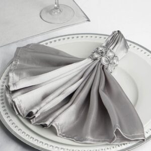 TABLECLOTHSFACTORY 20"x20" Silver Wholesale Satin Linen Napkins for Wedding Birthday Party Tableware - 5 PCS