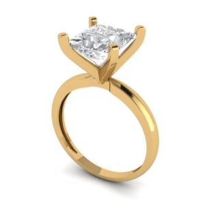 3 Ct Brilliant Princess Cut Clear Simulated Diamond 14K Yellow Gold Solitaire Engagement Bridal Anniversary Ring Size 3.5