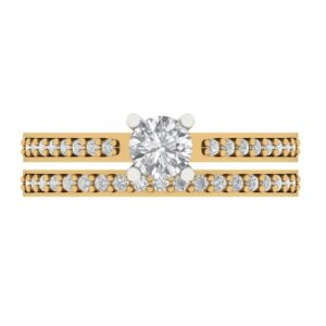 0.85 carat round cut clear vvs1 ideal zircon 14k 2 tone gold solitaire w/accents wedding anniversary ring band set size 3.5