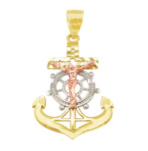 amz jewelry 10k tri tone gold mariners anchor charm cross pendant