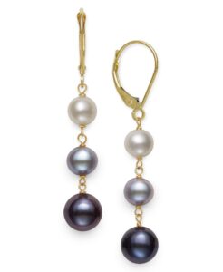 14k yellow gold cultured freshwater pearl trio dangle drop earrings (multi-black)