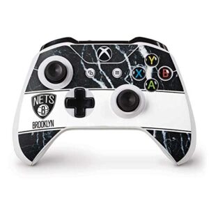 skinit decal gaming skin compatible with xbox one s controller - officially licensed nba brooklyn nets marble design