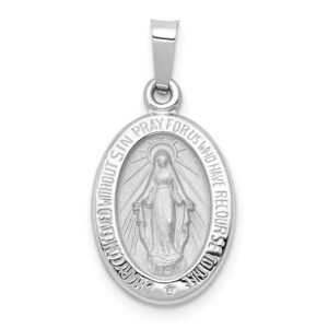 Roy Rose Jewelry 14K White Gold Polished and Satin Miraculous Medal Pendant 11mm width