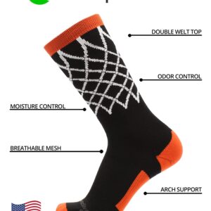 MadSportsStuff Crew Length Elite Basketball Socks with Net (Black/Orange, Medium)