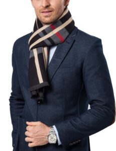 shubb men's scarves, men cashmere feel scarf, classic checked winter scarves for men, black check