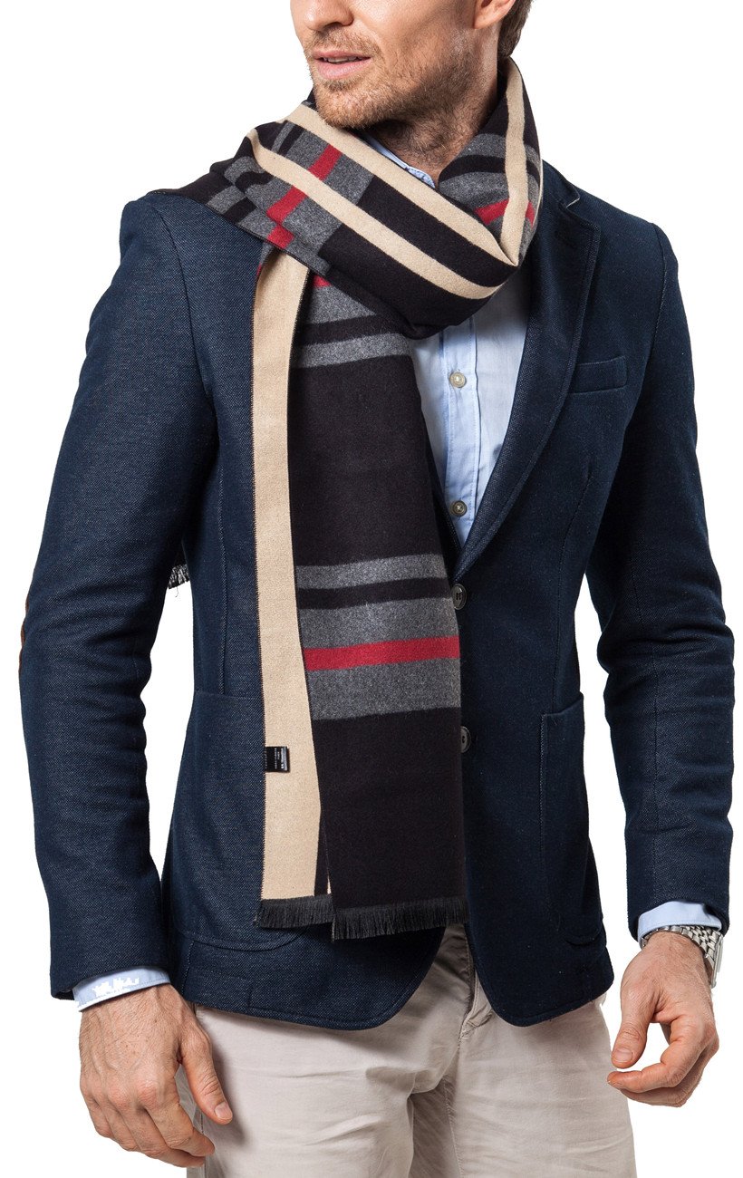 Shubb Men's Scarves, Men Cashmere Feel Scarf, Classic Checked Winter Scarves for Men, Black Check