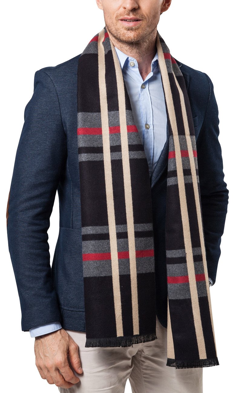 Shubb Men's Scarves, Men Cashmere Feel Scarf, Classic Checked Winter Scarves for Men, Black Check