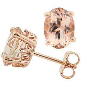 Solid 14k Rose Gold Natural Morganite Stud Earrings (8x6mm Oval) (rose-gold)