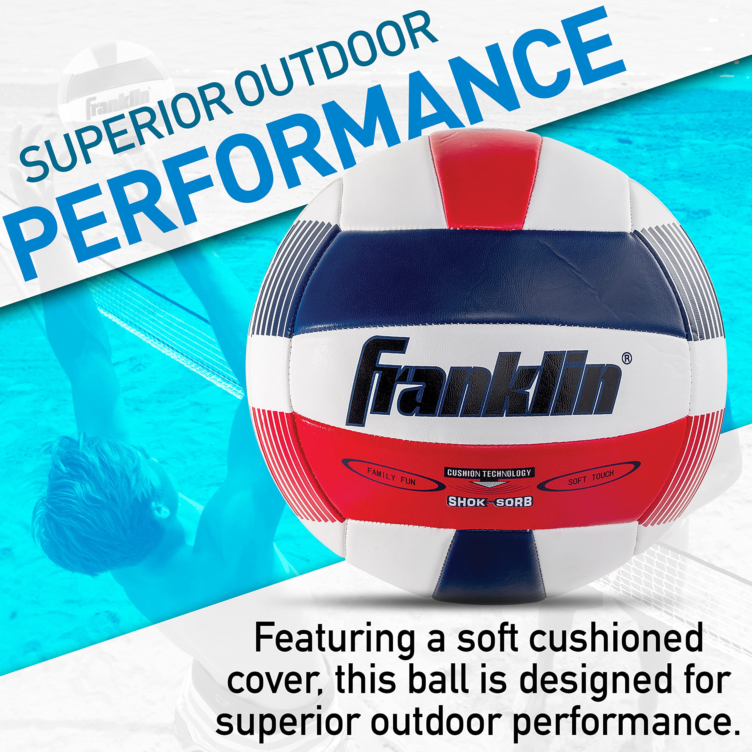 Franklin Sports Super Soft Spike Volleyball, Red/White/Blue