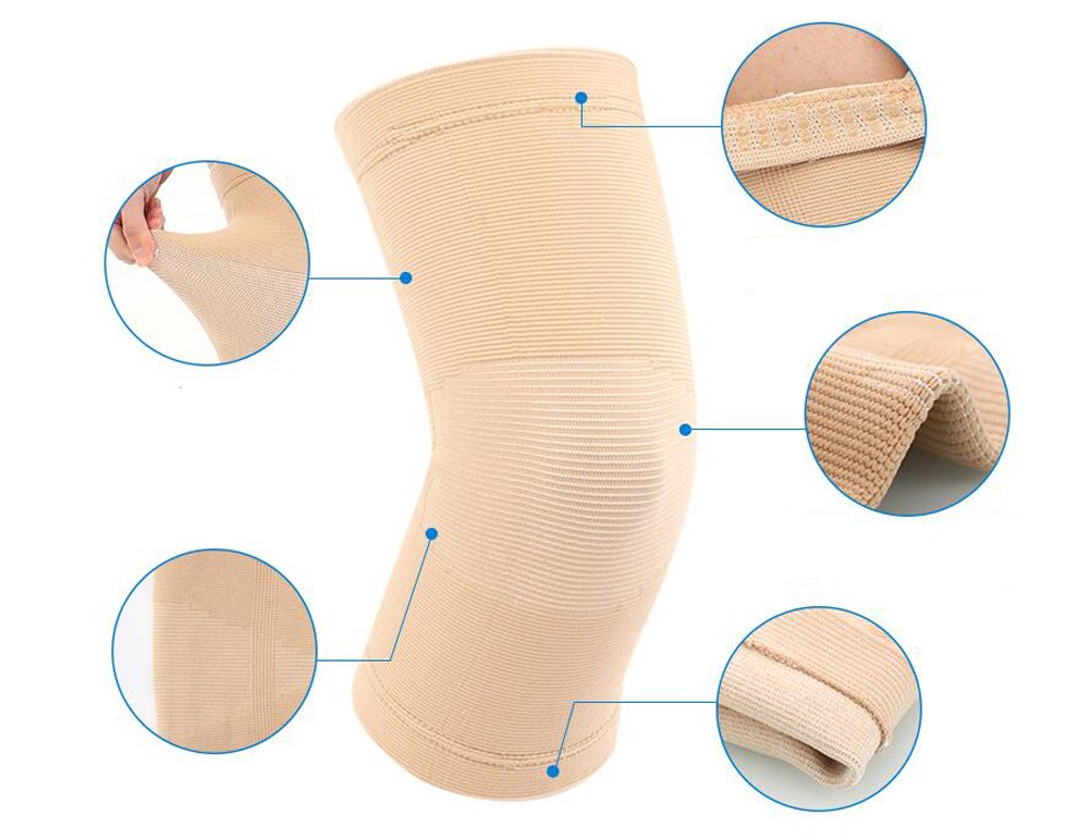 Elandy 1 Pair Unisex Non-trace Knee Pads-Knee Brace Support Sleeve Leg Support Brace Pads Kneecap For Outdoor Sports Volleyball Basketball Dance Cycling Climbing Yoga (Nude)