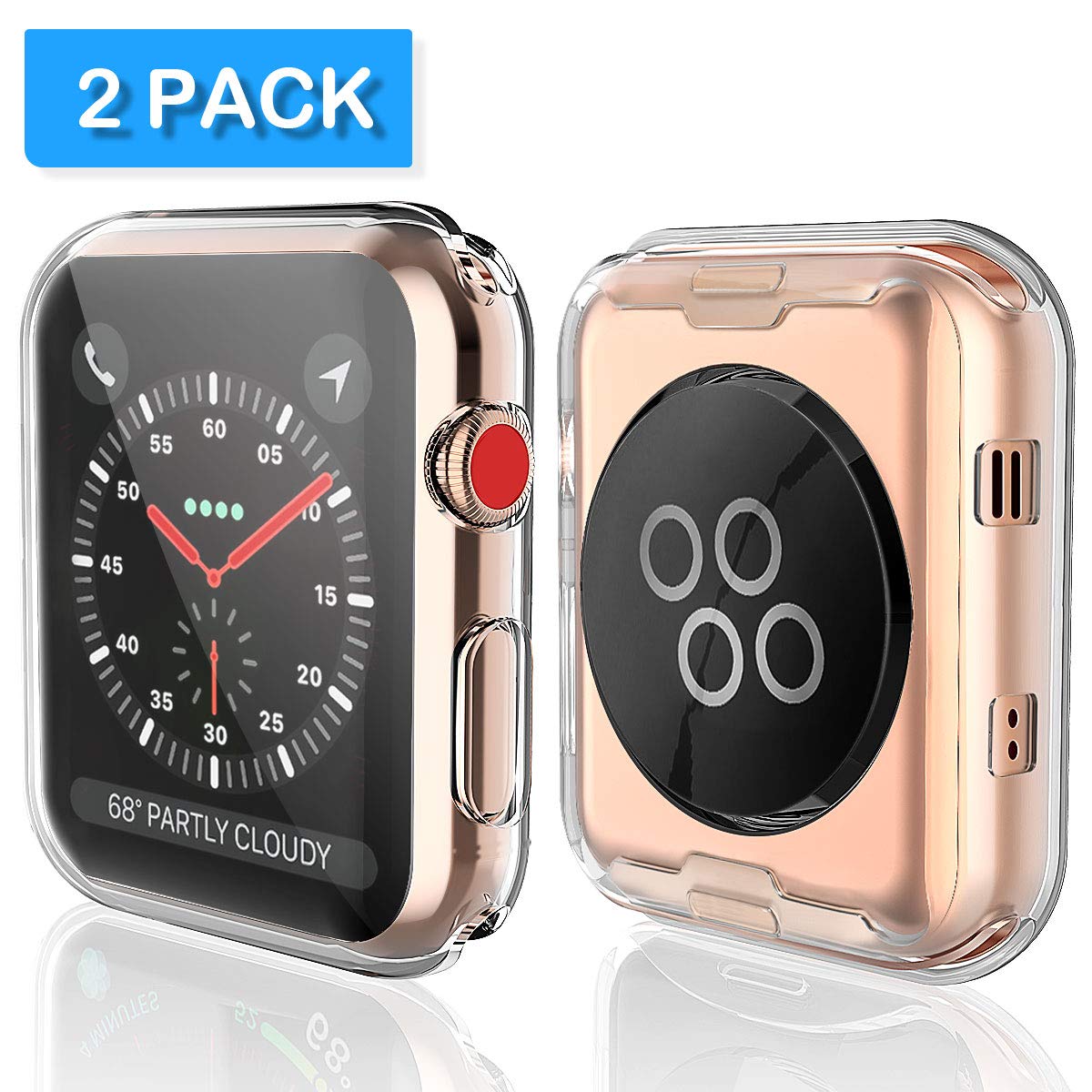 [2-Pack] Julk 38mm Case for Apple Watch 3 Series 2 Screen Protector, Overall Protective Case TPU HD Ultra-Thin Cover for iWatch, Transparent