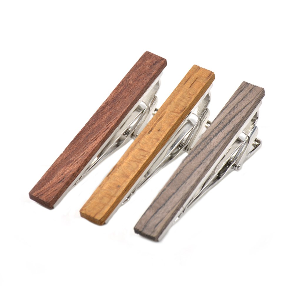 MERIT OCEAN Smart Men's Wood Tie Clips for men 3 pcs Natural Tie Bar 2.1 Inch in Gift Box