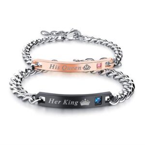 lavumo his hers couples bracelets king and queen matching set anniversary promise gifts stainless steel 2pcs