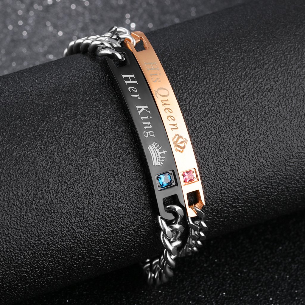 LAVUMO His Hers Couples Bracelets King and Queen Matching Set Anniversary Promise Gifts Stainless Steel 2pcs