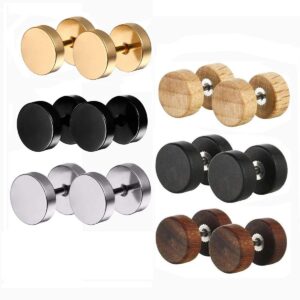 Tanyoyo Wood Cheater Fake Ear Plugs Gauges Illusion Screw Stud Earrings 3pair a set (3pair Wood+ 3pair Steel)