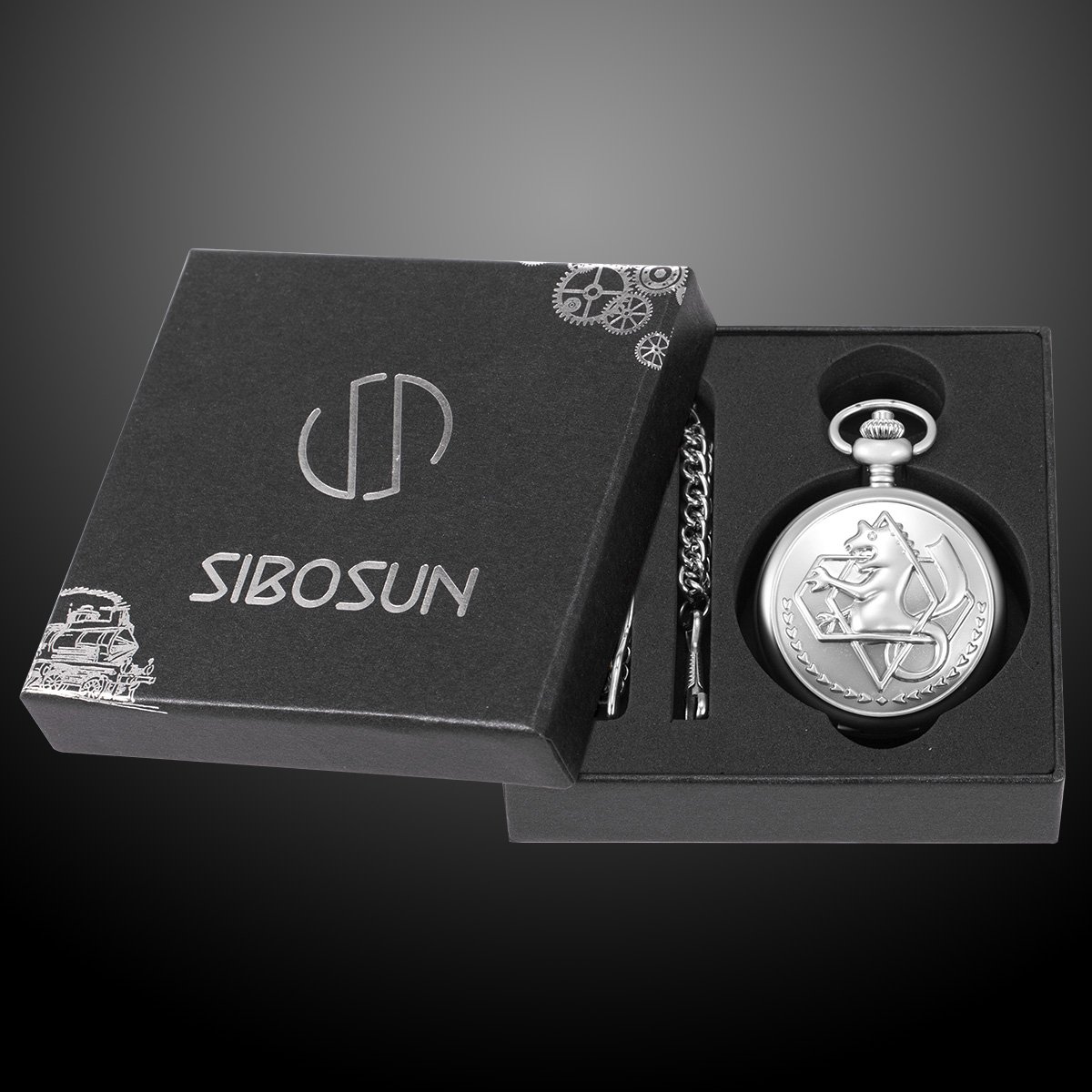 SIBOSUN Fullmetal Alchemist Pocket Watch with Chain Box for Cosplay Accessories Anime, The Alchemist Pocket Watch