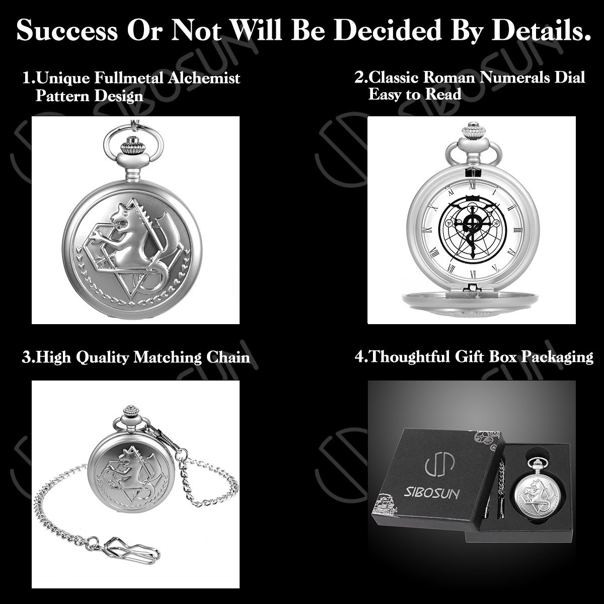 SIBOSUN Fullmetal Alchemist Pocket Watch with Chain Box for Cosplay Accessories Anime, The Alchemist Pocket Watch