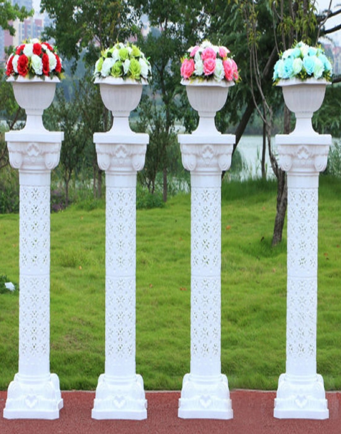 TABLECLOTHSFACTORY 4 Pillars/Set Venetian Roman Wedding Columns Holds Flower Plates 41" Tall(Height Adjustable)