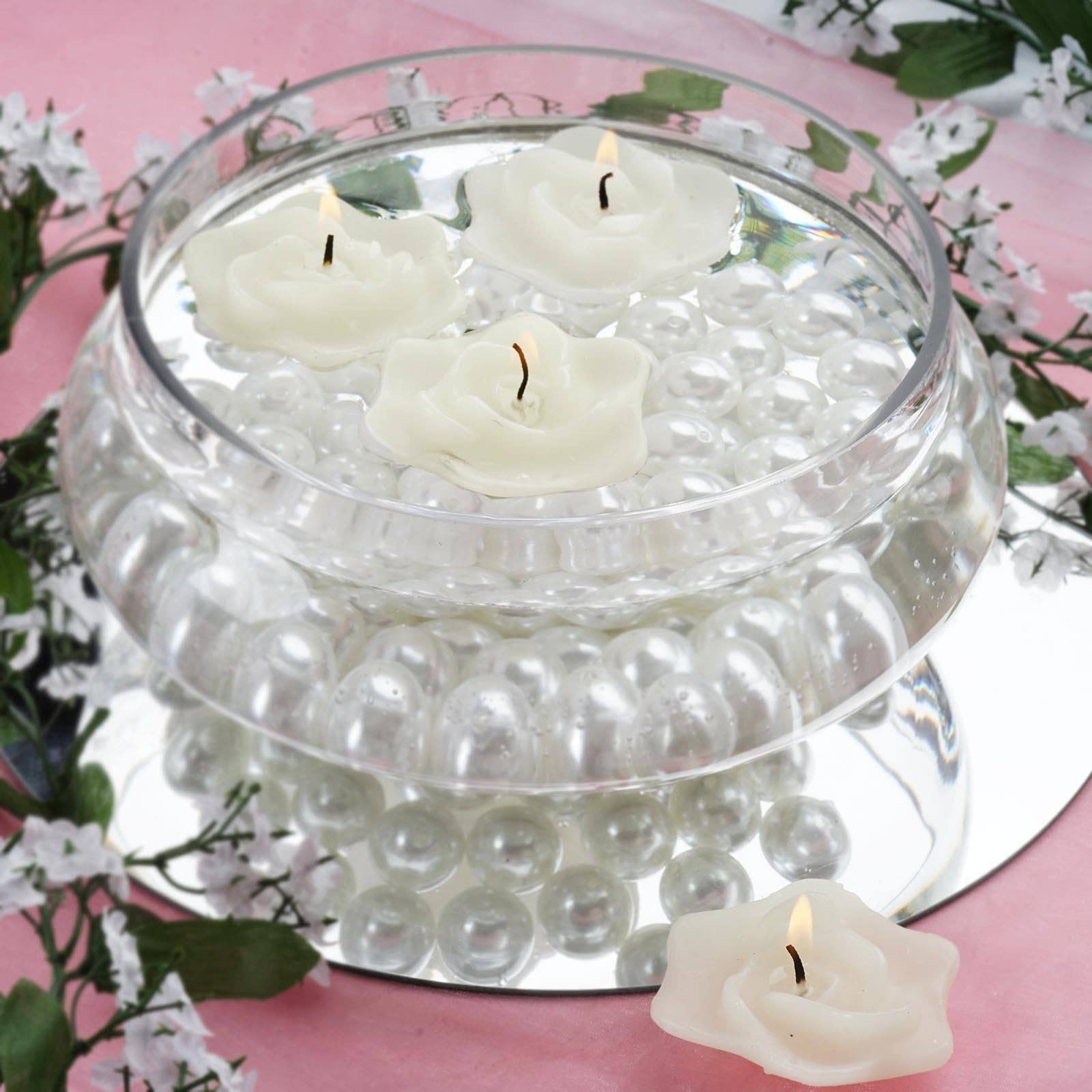 TABLECLOTHSFACTORY White Floating Rose Candle-20/pk