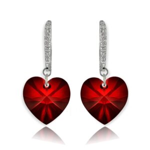 red earrings for women sterling silver european crystals love heart dangle earringsvalentines gift