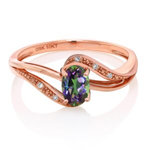 Gem Stone King 10K Rose Gold Green Mystic Topaz and Diamond Engagement Bypass Ring For Women (0.54 Cttw, Gemstone Birthstone, Available In Size 5, 6, 7, 8, 9)