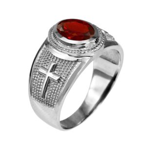 Religious Jewelry by LABLINGZ Sterling Silver Christian Cross Birthstone Red CZ Ring (10.5)