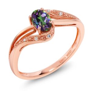 Gem Stone King 10K Rose Gold Green Mystic Topaz and Diamond Engagement Bypass Ring For Women (0.54 Cttw, Gemstone Birthstone, Available In Size 5, 6, 7, 8, 9)