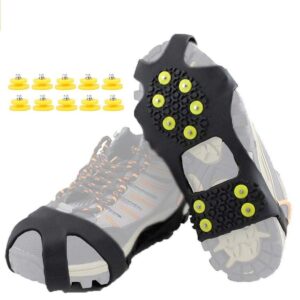 hofire ice cleats for shoes and boots, ice snow traction cleats grippers, non slip shoe ice grippers,10 steel rubber spikes crampons anti easy slip studs crampons slip-on stretch footwear(black, s)