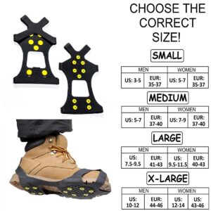 HoFire Ice Cleats for Shoes and Boots, Ice Snow Traction Cleats Grippers, Non Slip Shoe Ice Grippers,10 Steel Rubber Spikes Crampons Anti Easy Slip Studs Crampons Slip-on Stretch Footwear(Black, S)