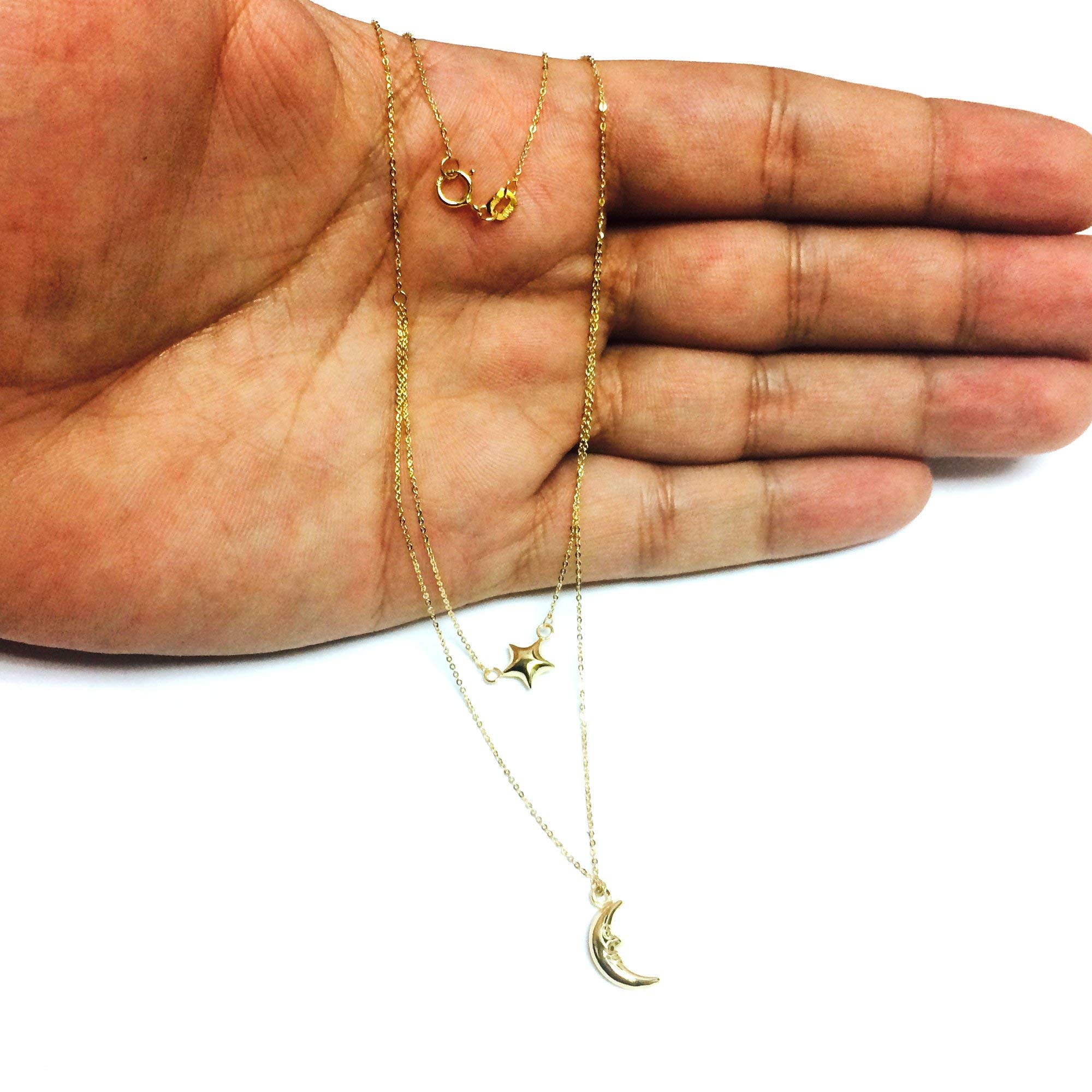 Jewelry Affairs 10K Yellow Gold Moon And Star Layered Pendant Necklace, 17"