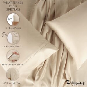 URBANHUT 700 Thread Count Egyptian Cotton Sheets King Size, 4Pc Bed Sheet Set Soft Luxury Bed Sheets for King Size Bed, Sateen Weave Hotel Sheets, 16'' Elasticized Deep Pocket - Sand