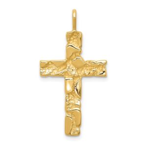 diamond2deal 14k yellow gold nugget cross pendant fine jewelry for women (l- 32 mm w- 18 mm)