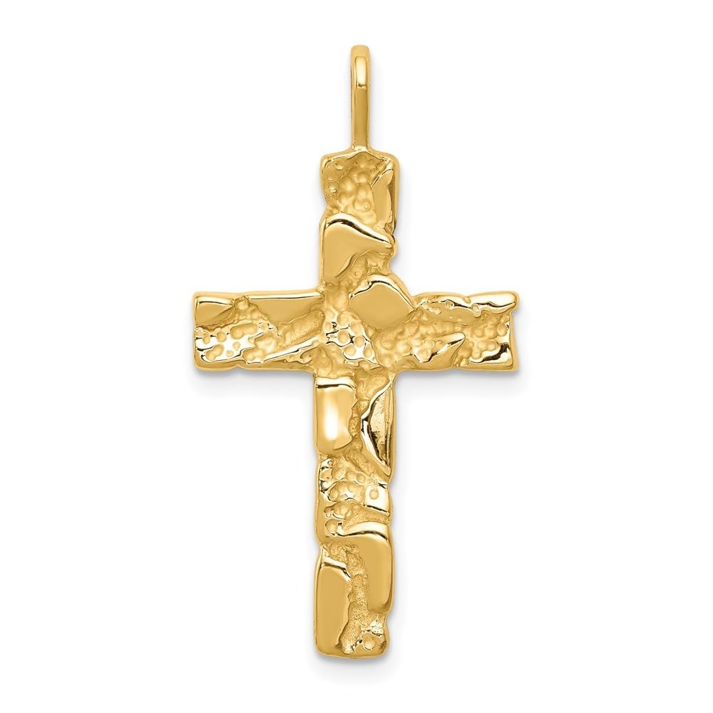 Diamond2Deal 14k Yellow Gold Nugget Cross Pendant Fine Jewelry for Women (L- 32 mm W- 18 mm)