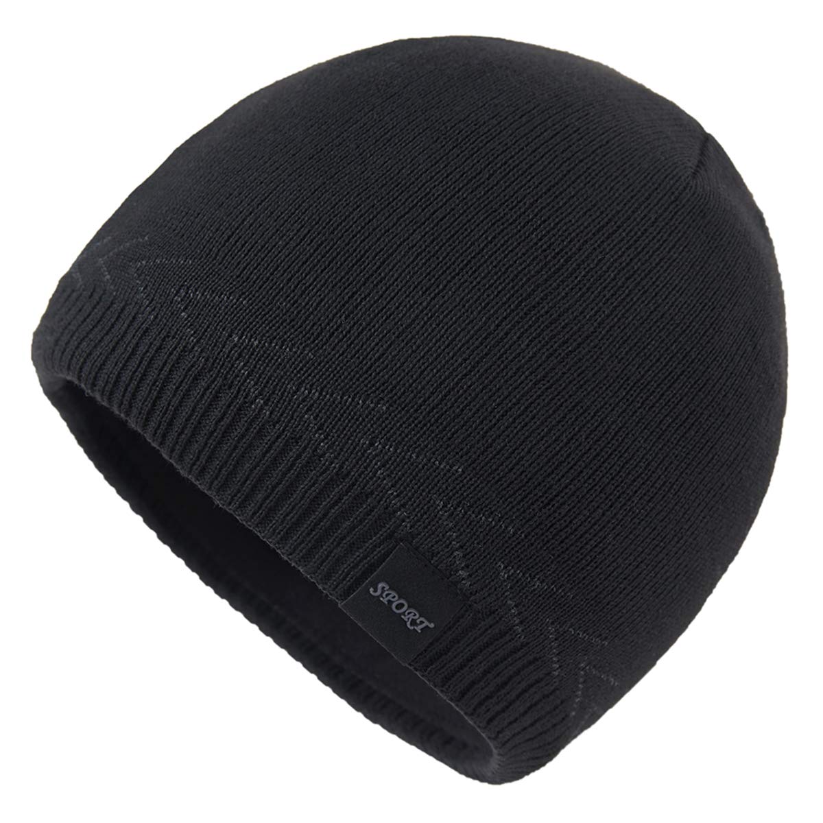 OMECHY Mens Winter Warm Knitting Hats Plain Skull Beanie Cuff Toboggan Knit Cap Black