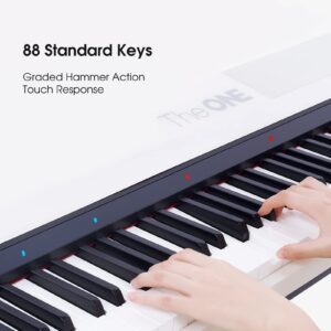 The ONE Portable Digital Piano, 88 Keys Piano Keyboard with Hammer Action Keys for Beginner/Professional, Full Size Weighted Keyboard with Music Stand, Teaching LED Lights & Piano App