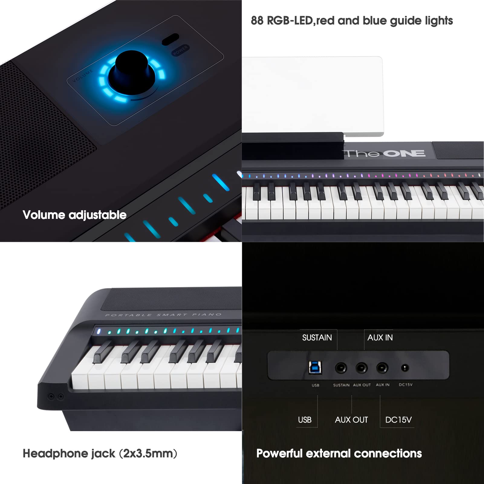 The ONE Portable Digital Piano, 88 Keys Piano Keyboard with Hammer Action Keys for Beginner/Professional, Full Size Weighted Keyboard with Music Stand, Teaching LED Lights & Piano App