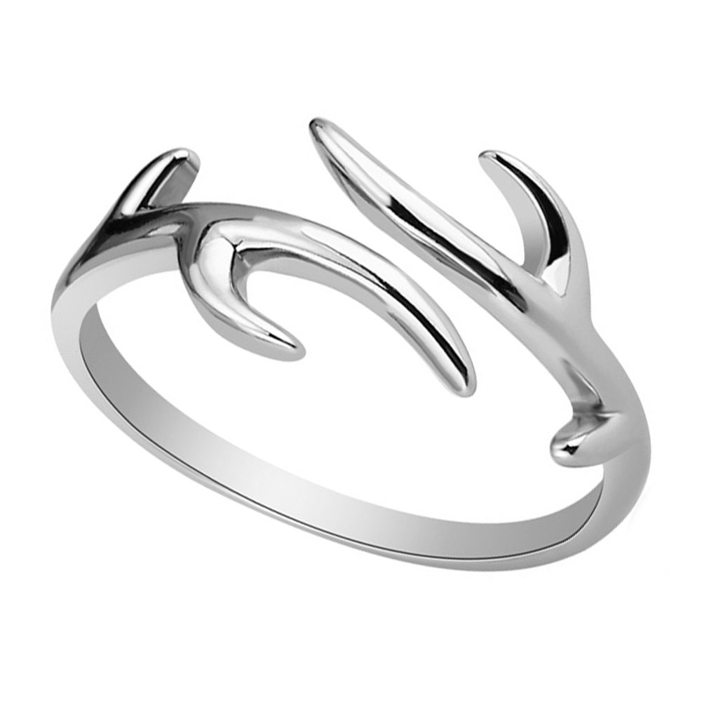 Looyar S925 Sterling Silver Christmas Antlers Ring Adjustable Anti Allergy Rings