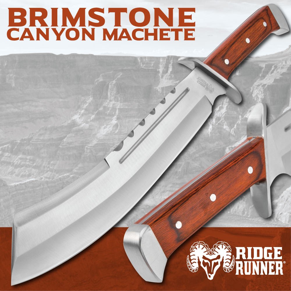 Ridge Runner Brimstone Canyon Machete – Stainless Steel Blade, Durable Pakkawood Handle, Tough Nylon Sheath, Rock Solid Design – Savage Machete for Field Work - 17” Overall