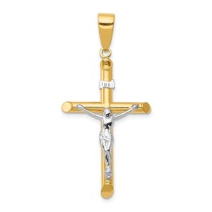 diamond2deal gift for mothers day 14k yellow gold two-tone hollow religious crucifix cross pendant fine jewelry for women (l- 41 mm w- 20 mm)