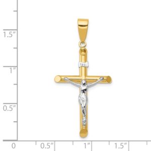 Diamond2Deal Gift for Mothers Day 14K Yellow Gold Two-tone Hollow Religious Crucifix Cross Pendant Fine Jewelry for Women (L- 41 mm W- 20 mm)