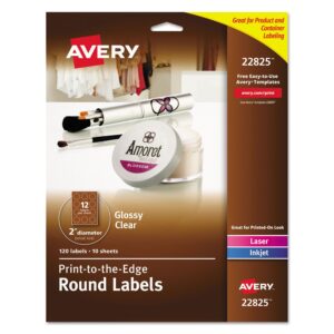 avery round print-to-the edge labels with sure feed and easy peel, 2" dia, glossy clear, 120/pk