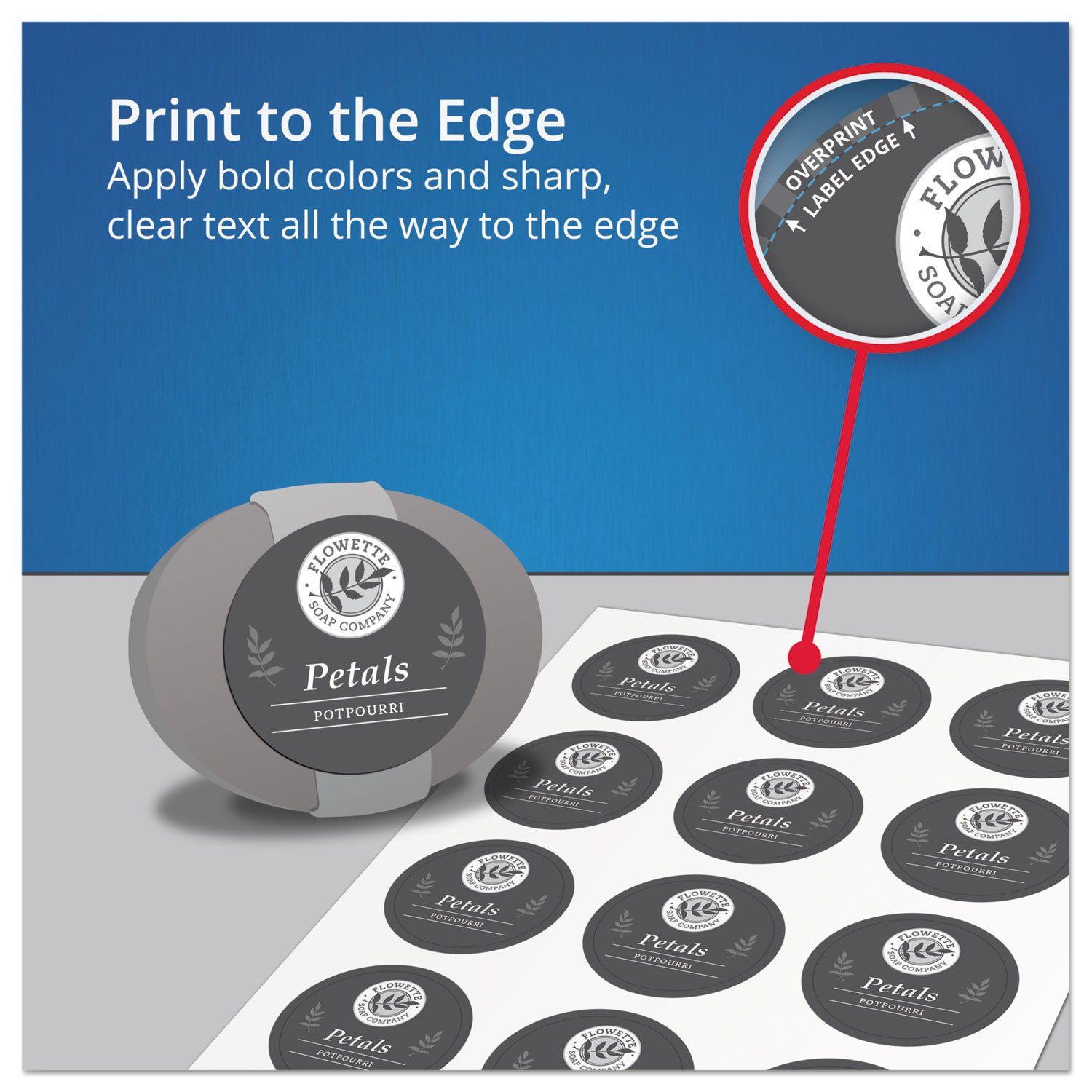 Avery Round Print-to-The Edge Labels with Sure Feed and Easy Peel, 2" Dia, Glossy Clear, 120/pk