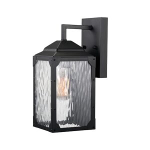 Miller 13" 1-Light Outdoor Wall Sconce, Black Finish, Clear Watered Glass Shade,44192