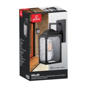 Miller 13" 1-Light Outdoor Wall Sconce, Black Finish, Clear Watered Glass Shade,44192