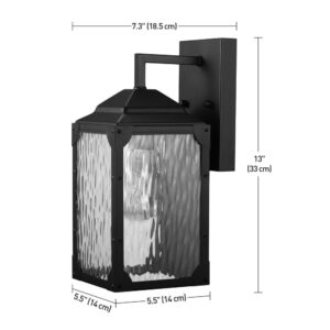 Miller 13" 1-Light Outdoor Wall Sconce, Black Finish, Clear Watered Glass Shade,44192