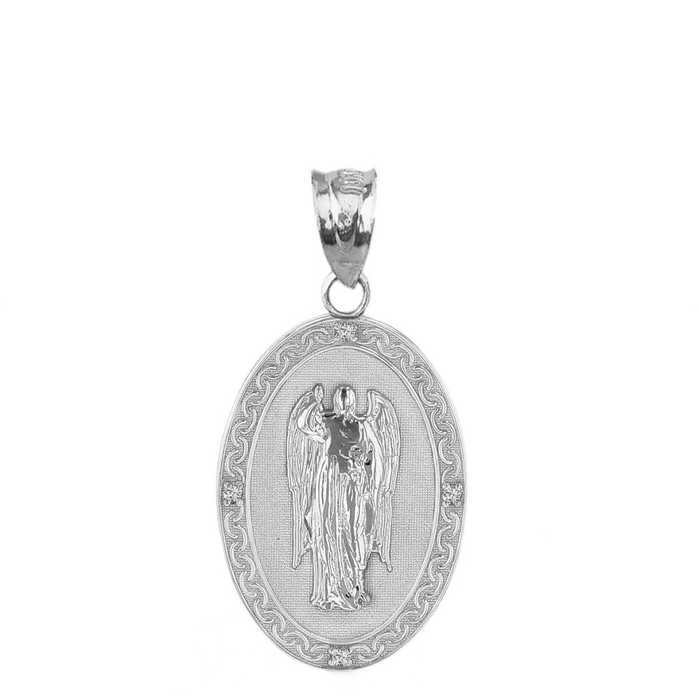 925 Sterling Silver Saint Gabriel The Archangel CZ Oval Medal Pendant (1")