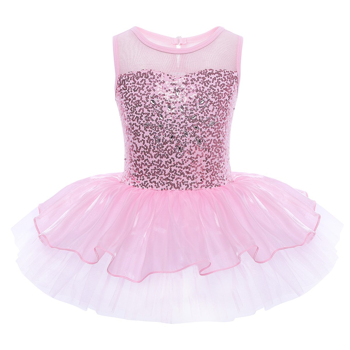 YiZYiF Kids Girls' Sequin Ballet Dress Dancewear Costume with Chiffon Leotard (10, Tutu Pink)