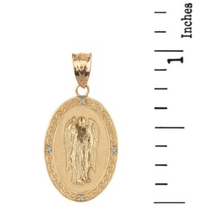 14k Yellow Gold Saint Gabriel The Archangel Diamond Oval Medal Pendant (1")