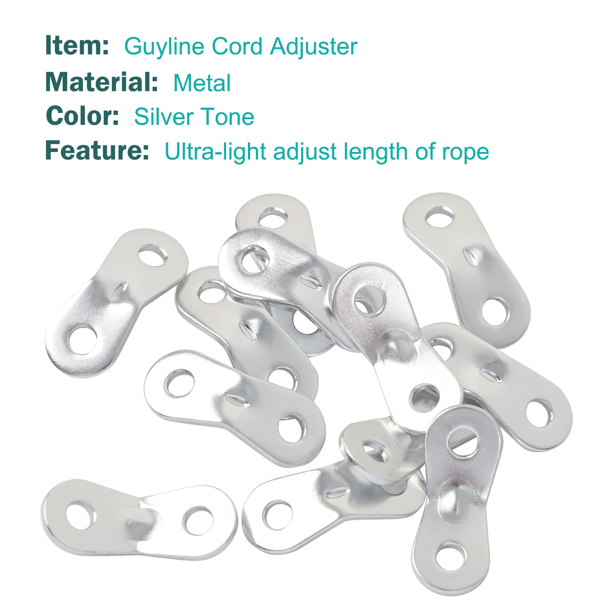 uxcell 12PCS Aluminum Alloy Guyline Rope Tensioner, Adjustable Cord Adjuster Tent Tensioners for Camping Accessories, Guy Line Adjusters Wind Rope Buckle for Outdoor Hiking Silver tone